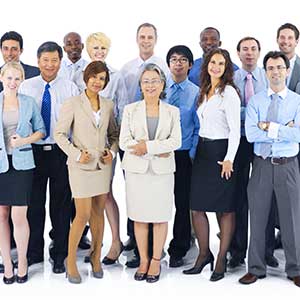 15 business people standing for photo